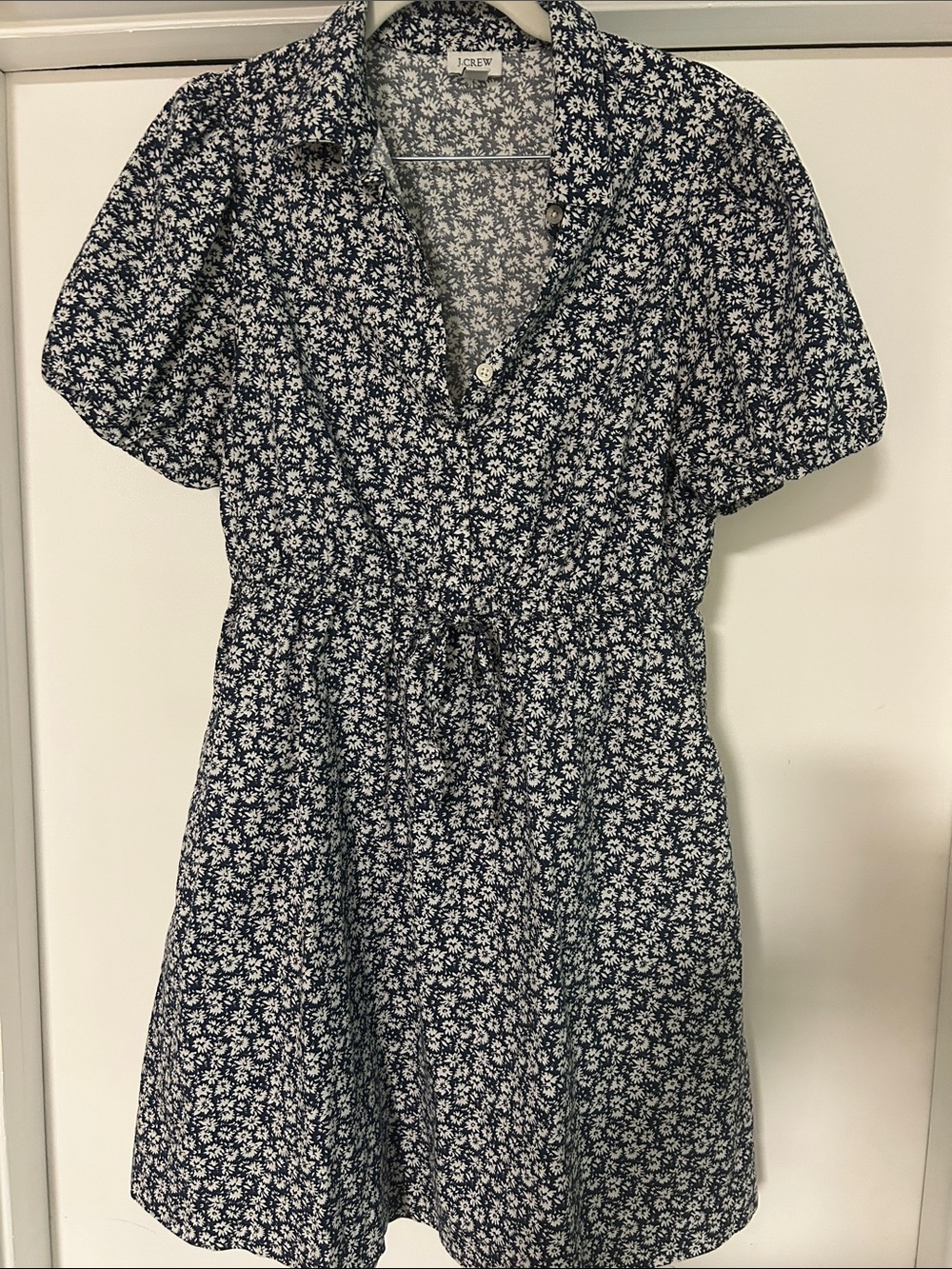 J. Crew Navy and White Floral Button-Front Mini Dress